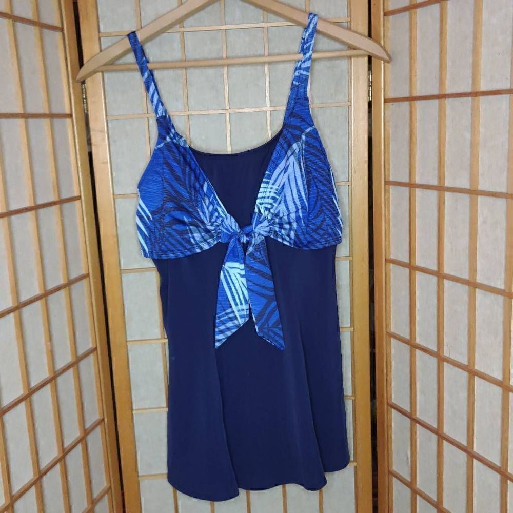 White Stag Women's Swim Dress One Piece Swimsuit Blue Medium 8/10